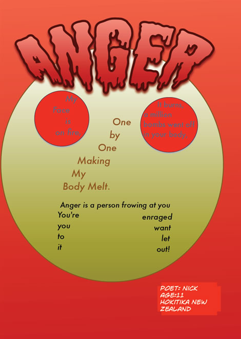 A shape poem in the form of an angry face.